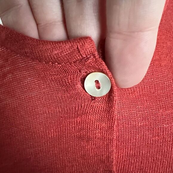 Wrap London Women's Blouse Size 4 S Red 100% Linen Scoop Neck Button - Picture 5 of 7